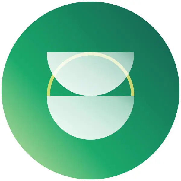 Two half circles on top of each other over a circle